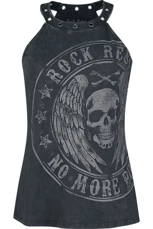 Rock Rebel Top atado al cuello de - Rock Rebel Top estampado con ojales - S XXL - para Mujer