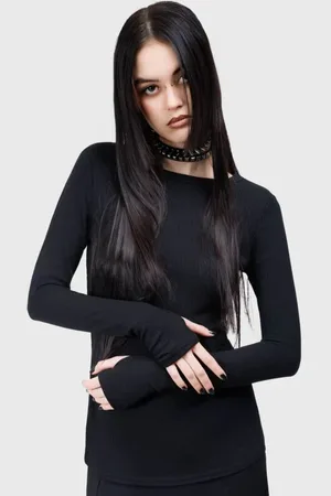 KIHILIST by KILLSTAR Camiseta Manga Larga Gótico de - Veilsin Top - L 4XL - para Mujer