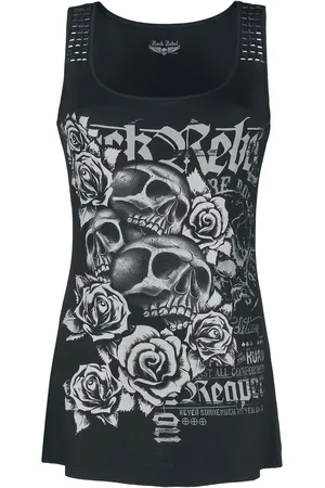 Rock Rebel Top de - Top con estampado delantero y tachuelas de adorno - XS XL - para Mujer