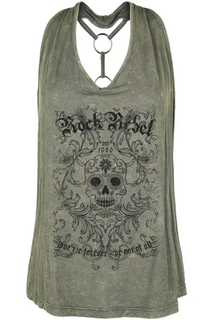 Rock Rebel Top atado al cuello de - Ella - L - para Mujer