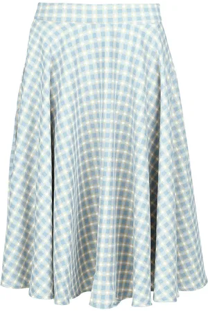 Banned Retro Falda hasta la rodilla Rockabilly de - Cary Blue Checked - XS XXL - para Mujer
