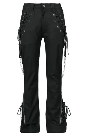 Gothicana Pantalones de tela Gótico de - Pantalones Grace con cadenas y cordones - W27L30 W31L32 - para Mujer