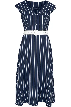 Voodoo Vixen Vestidos de longitud media Rockabilly de - Striped wide collar midi flare - XS 4XL - para Mujer
