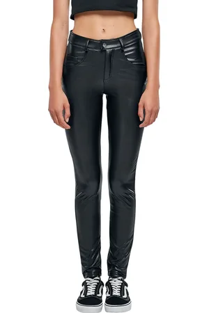 Urban classics Pantalones de cuero de imitación de - Ladies’ mid-waist faux-leather - W26L30old W29L30 - para Mujer
