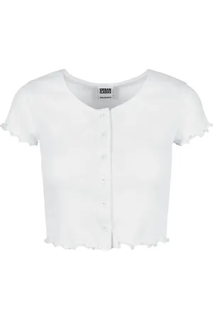 Urban classics Camiseta de - Ladies Cropped Button-Up Rib - XS XL - para Mujer