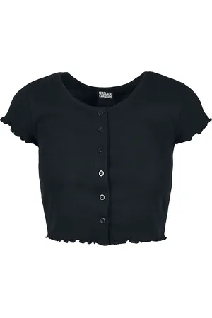 Urban classics Camiseta de - Ladies Cropped Button-Up Rib - XS XL - para Mujer