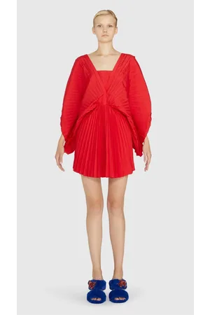 Rochas Vestido Mini Plisado Rojo