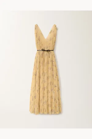 Fabiana Filippi Vestido De Tul Plisado Con Estampado Botanical Picta, Amarillo