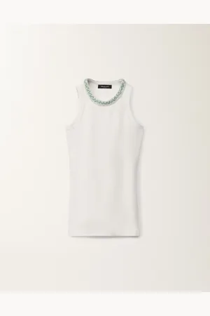 Fabiana Filippi Camiseta Sin Mangas De Punto, Blanco Óptico Y Verde Agua