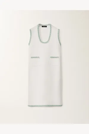 Fabiana Filippi Vestido De Punto De Algodón Orgánico, Blanco Óptico Y Verde Agua