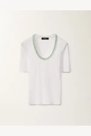 Fabiana Filippi Camiseta De Punto, Blanco Óptico Y Verde Agua