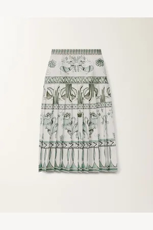 Fabiana Filippi Falda De Sarga De Seda Con Estampado Picta, Blanco, Verde Agua Y Verde Azulado