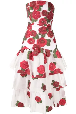 Bambah Vestido con motivo de rosas y volantes