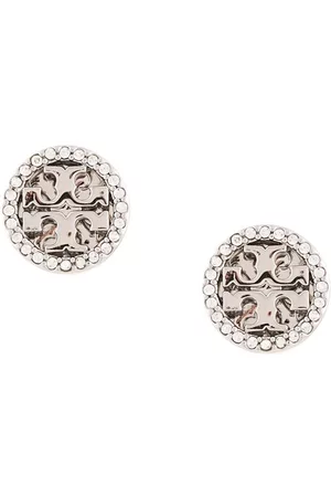 Tory Burch Pendientes circulares con logo de cristales
