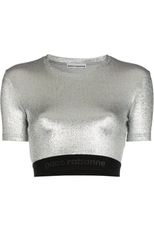 Paco rabanne Top metalizado con logo bordados