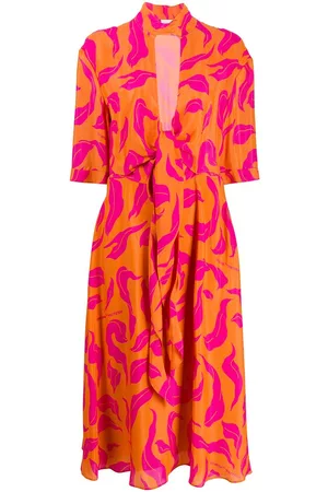 OFF-WHITE Vestido con estampado de hojas y escote