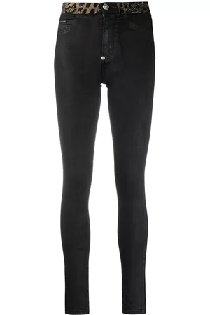 Philipp Plein Vaqueros skinny con ribete de leopardo