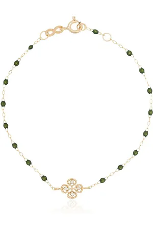 GIGI CLOZEAU Pulsera Classic Gigi de 17cm en oro amarillo de 18kt con motivo de trébol de cuatro hojas y cuentas