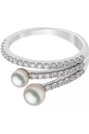 Yoko London Anillo Sleek en oro blanco de 18kt con diamante y perla Akoya