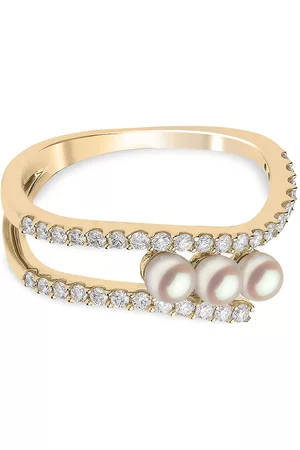 Yoko London Anillo Sleek en oro amarillo de 18kt con perlas de Akoya y diamantes