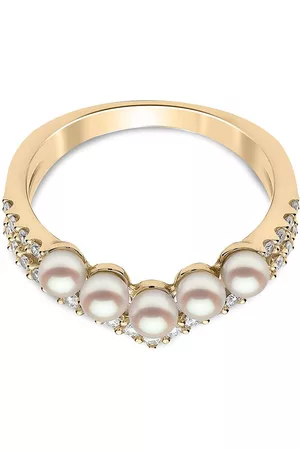 Yoko London Anillo Sleek en oro amarillo de 18kt con perlas de Akoya y diamantes
