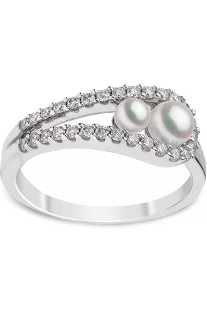 Yoko London Anillo Sleek en oro blanco de 18kt con diamante y perla Akoya