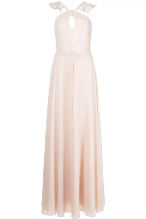 Marchesa Notte Vestido con cuello halter y volantes