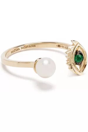 DELFINA DELETTREZ Anillo Micro-Eye Piercing en oro amarillo de 9 ct con esmeralda y perla