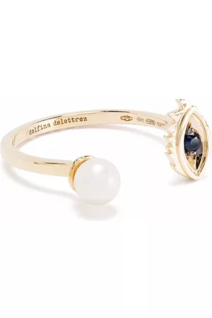 DELFINA DELETTREZ Anillo Micro-Eye Piercing en oro amarillo de 9 ct con zafiro y perla
