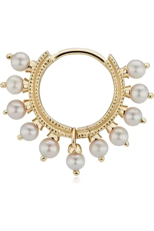 Maria Tash Pendiente de aro Coronet en oro amarillo de 18K con perla