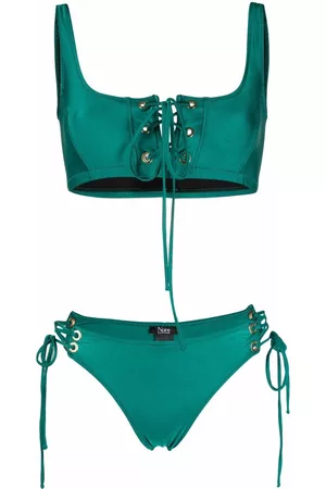 Noire Swimwear Conjunto de bikini metalizado con tira de celosía