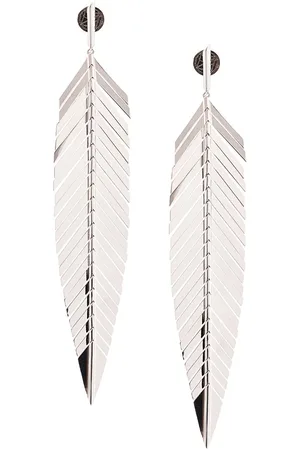 Cadar Pendientes grandes con forma de pluma en oro blanco de 18kt