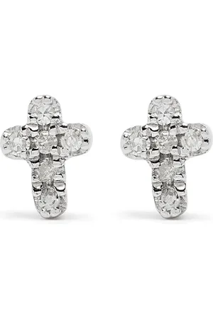DJULA Pendientes Cross en oro blanco de 18kt con diamantes