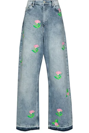 Natasha Zinko Pantalones anchos con estampado de rosas