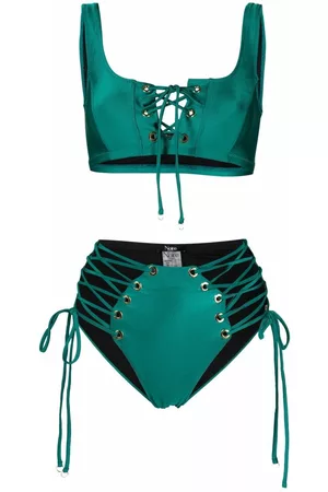 Noire Swimwear Conjunto de bikini metalizado con tira de celosía