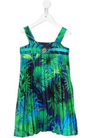 VERSACE Graphic-print pleated silk dress