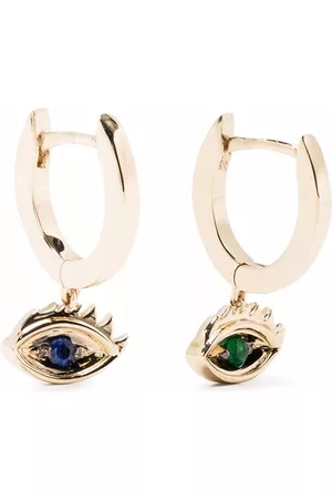 DELFINA DELETTREZ Pendientes Micro-Eye Piercing en oro amarillo de 9 ct con zafiro y esmeralda
