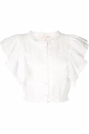 LOVESHACKFANCY Camisa corta con ribete de volantes