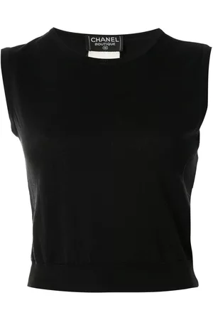 CHANEL Top sin mangas con logo CC