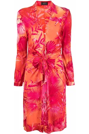VERSACE Vestido de seda con estampado Jungle 2000