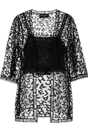 CHANEL Conjunto de top sin mangas de encaje con logo 1998