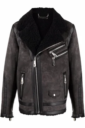 Philipp Plein Chaqueta biker de ante con ribete de pelo