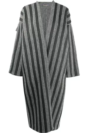 Issey Miyake Abrigo a rayas con diseño abierto 1980