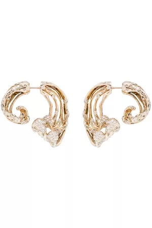 Bibi van der Velden Pendientes en oro amarillo de 18kt con diseño de ola y diamantes