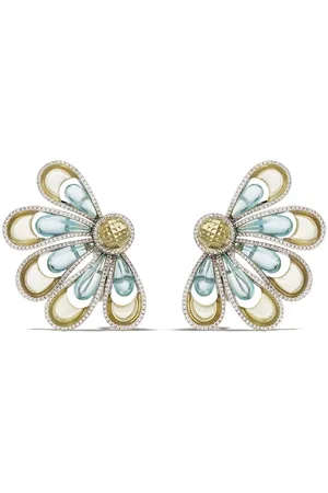 David Morris Pendientes en oro blanco de 18kt con aguamarina y motivo floral