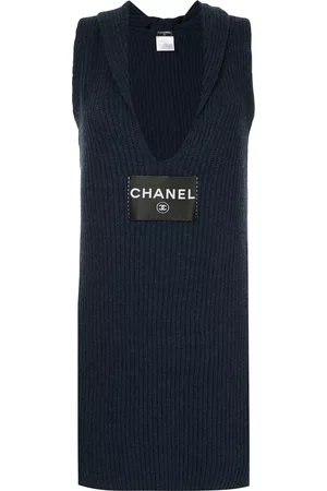 CHANEL Vestido ajustado de punto elástico con parche del logo 2008