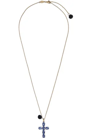 Dolce & Gabbana Collar con charm de cruz en oro amarillo de 18kt con zafiro