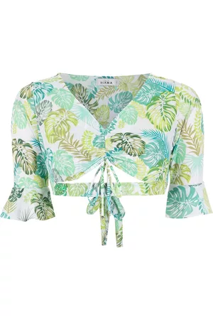 AMIR SLAMA Top corto con palmeras estampadas