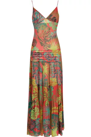 AMIR SLAMA Vestido largo con palmeras estampadas