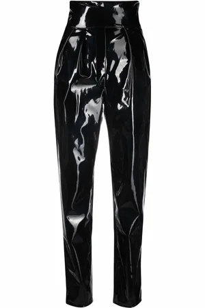 Philipp Plein Pantalones largos de látex con talle alto